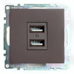 STEKKER Розетка 2-местная USB (механизм), 250В, 2,1А, серия Катрин, GLS10-7115-04, шоколад