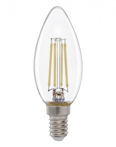 GENERAL лампа светодиодная прозрачный филамент свеча GLDEN-CS-7-230-E14-2700