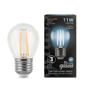Лампа Gauss LED Filament Шар E27 11W 750lm 4100K
