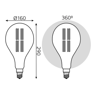 Gauss лампа светодиодная Vintage Filament Straight PS160 6W E27 160*290mm Amber 890lm 2700K