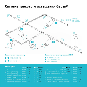 Трековый шинопровод Gauss белый 1 метр (с коннекторами для питания и заглушкой)