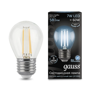 Лампа Gauss LED Filament Шар E27 7W 580lm 4100K