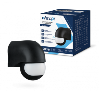 NEOX Датчик движения инфракрасный ДД 10Ч 1200Вт 180 гр. 12м IP44 черный от оптового интернет-магазина Макел25.