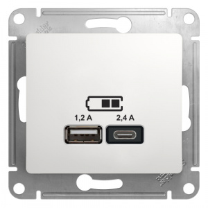 Systeme (Schneider) Electric  GLOSSA USB РОЗЕТКА A+С, 5В/2,4 А, 2х5В/1,2 А, механизм, БЕЛЫЙ