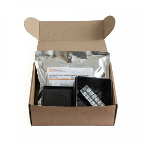 ПРОМРУКАВ Коробка распределительная 100х100х50 двухкомпонентная (HF) в комплекте с компаундом и с 6-кл. зажимами, до 2,5 мм², черная