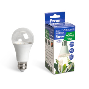 FERON Лампа светодиодная для растений, А60 (12W) 230V E27, полный спектр LB-7062