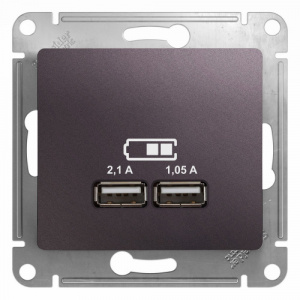 Systeme (Schneider) Electric  GLOSSA USB РОЗЕТКА, 5В/2100мА, 2х5В/1050мА, механизм, СИРЕНЕВЫЙ ТУМАН