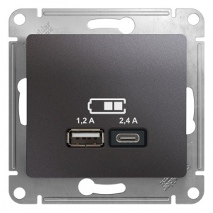 Systeme (Schneider) Electric  GLOSSA USB РОЗЕТКА A+С, 5В/2,4А, 2х5В/1,2 А, механизм, ГРАФИТ