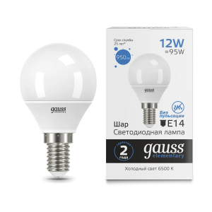 Gauss Elementary Лампа Шар 12W 950lm 6500K Е14 LED