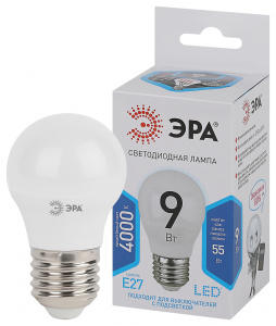 ЭРА лампа светодиодная шарик Р45 9W Е-27 холодный*