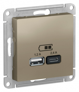 Systeme (Schneider) Electric  ATLASDESIGN USB РОЗЕТКА A+С, 5В/2,4А, 2х5В/1,2А, механизм, ШАМПАНЬ