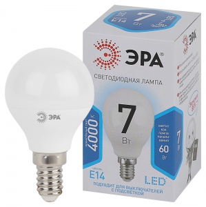 ЭРА лампа светодиодная шарик Р45 7W Е-14 холодный*