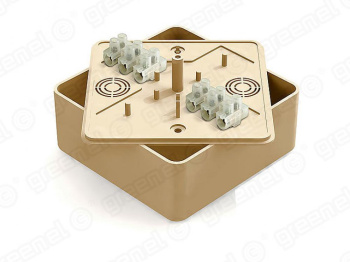 GREENEL Коробка распределительная для наружного монтажа 100х100х44мм с клеммной колодкой ЗВИ-10 (2,5-6мм2) 6 клемм, IP40, цвет -СОСНА (25шт)