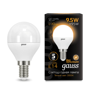 Лампа Gauss LED Шар E14 9.5W 890lm 3000K