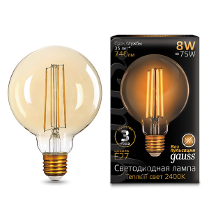 Лампа Gauss LED Filament G95 E27 8W Golden 740lm 2400К