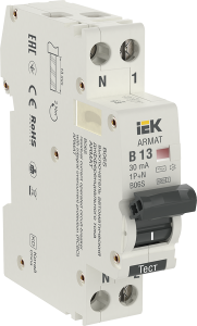 ARMAT Автоматический выключатель дифференциального тока B06S 1P+NP B13 30мА тип AC (18мм) IEK